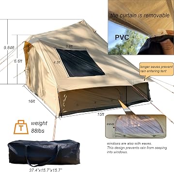 Star Gazing Tent 4 Season Canvas Glamping Yurt Tent with Wood Stove Hole and Skylight for 6-8 Person Camping Hunting
