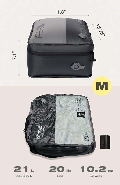 AirVault Reusable Vacuum Compression Travel Bag for Carry-On Suitcase and Backpack, Recycled IPX8 Waterproof Space Saver Vacpack (18L (21L (2-Pack))