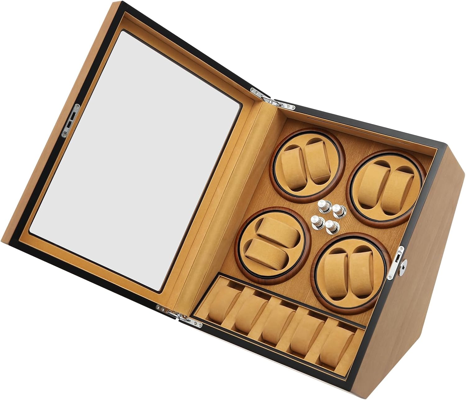 Automatic Watch Winder Display Case - 8 Winders + 5 Pillows, 4 Rotation Mode Luxury Watch Storage Box with Interior Light and Silent Motor for Man/Woman's Watches