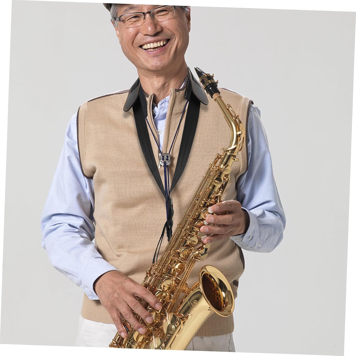 Hemoton 1pc Adjustable Saxophone Shoulder Neck Strap Harness Ergonomic Design for Alto Tenor Soprano Saxophones Leather Material for Musicians