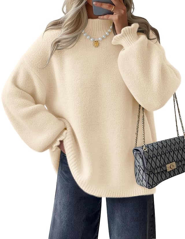 ZESICA Womens Turtleneck Sweaters Dressy Casual Oversized Long Sleeve Knitted Chunky Pullover Sweater Jumper Tops