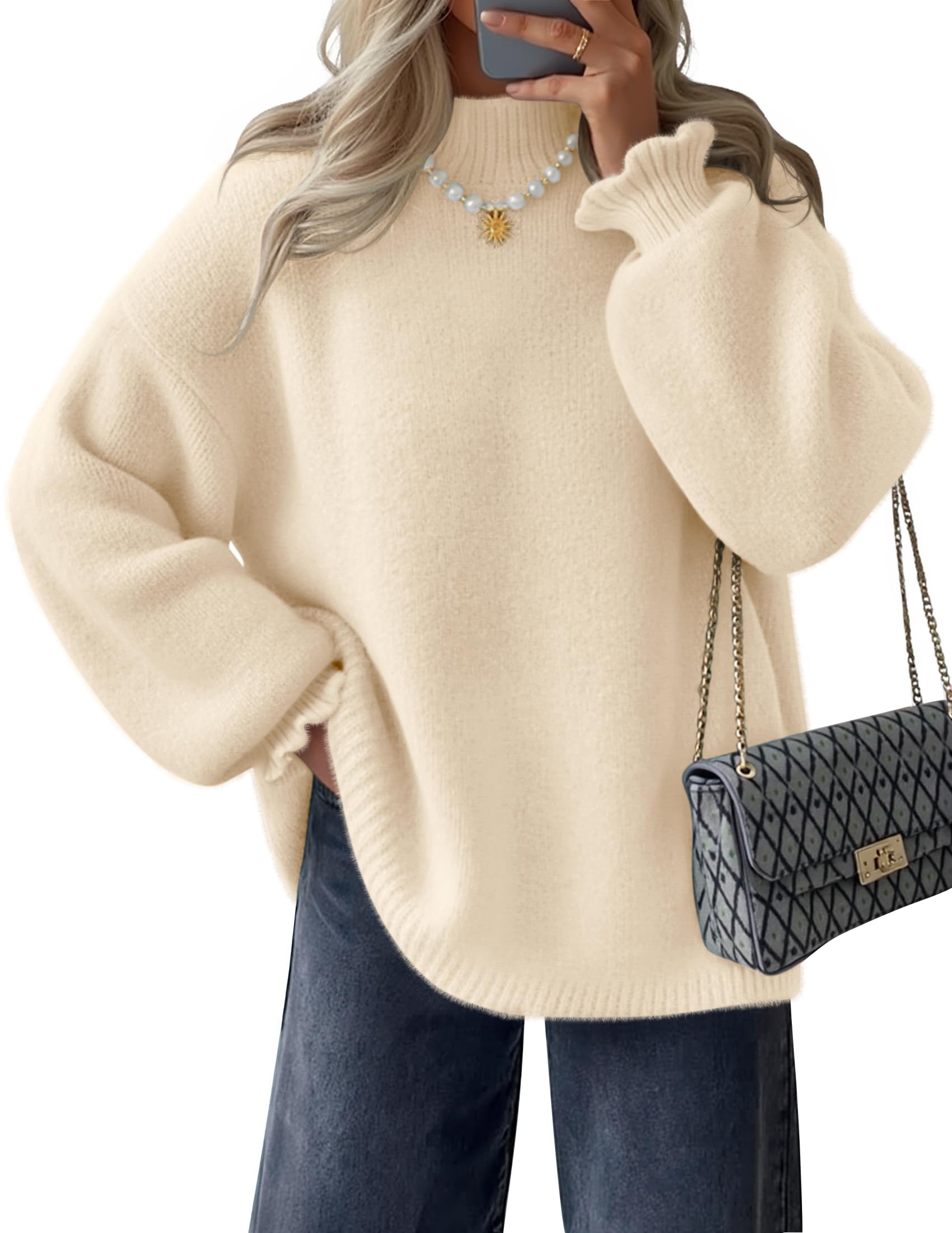 ZESICA Womens Turtleneck Sweaters Dressy Casual Oversized Long Sleeve Knitted Chunky Pullover Sweater Jumper Tops