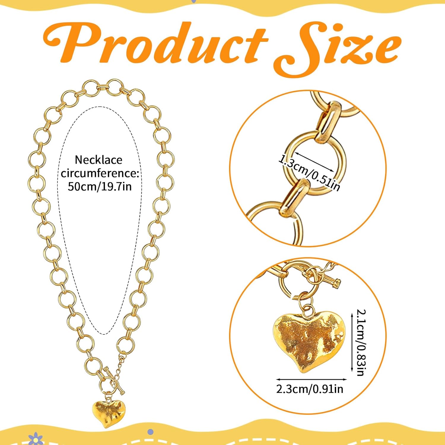 Sibba Chunky Gold Pendant Necklace, Gold Plated Thick Chain Necklace with Heart Charm, Trendy Vintage Chunky Heart Necklaces Non-Tarnish Statement Jewelry for Gift Stocking Stuffers - Image 2