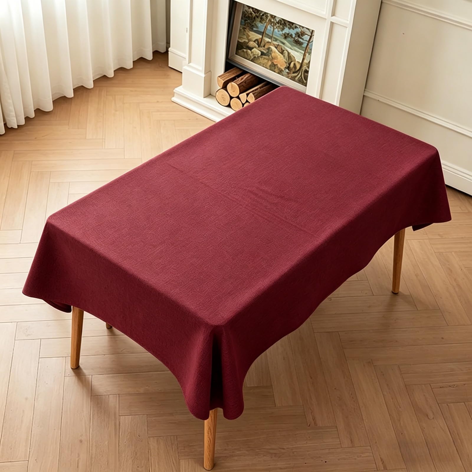 LIHUANE Dining Table Cover 120 x 135 cm Wipe Clean Rectangular Linen Table Cloth Fabric Washable for Kitchen Indoor Outdoor and Home Use Room, Balcony, Parties, Red Wine