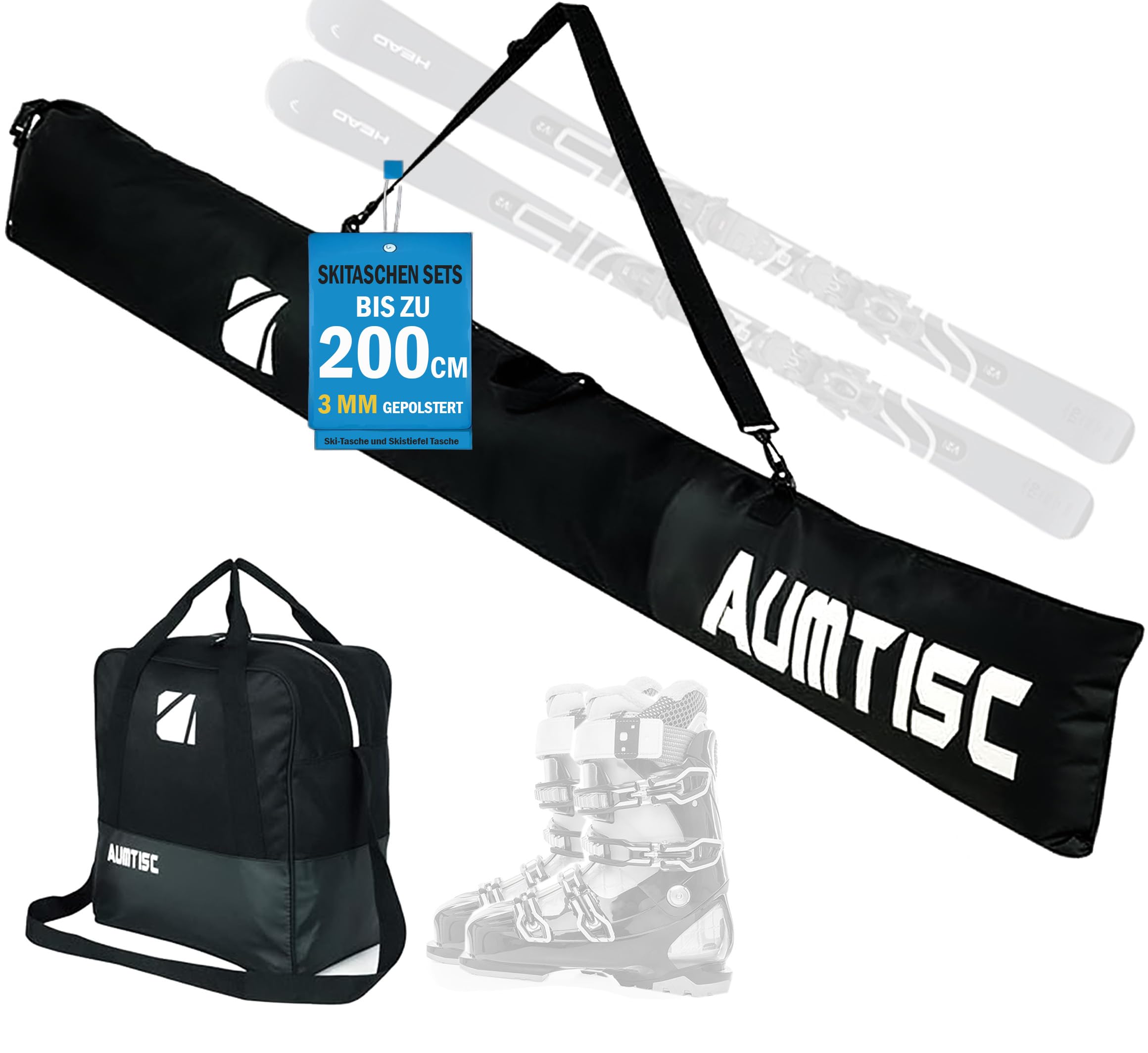 AUMTISC Sac de Ski Combiné Rembourré pour Chaussures de Ski Longueur Réglable 200 cm