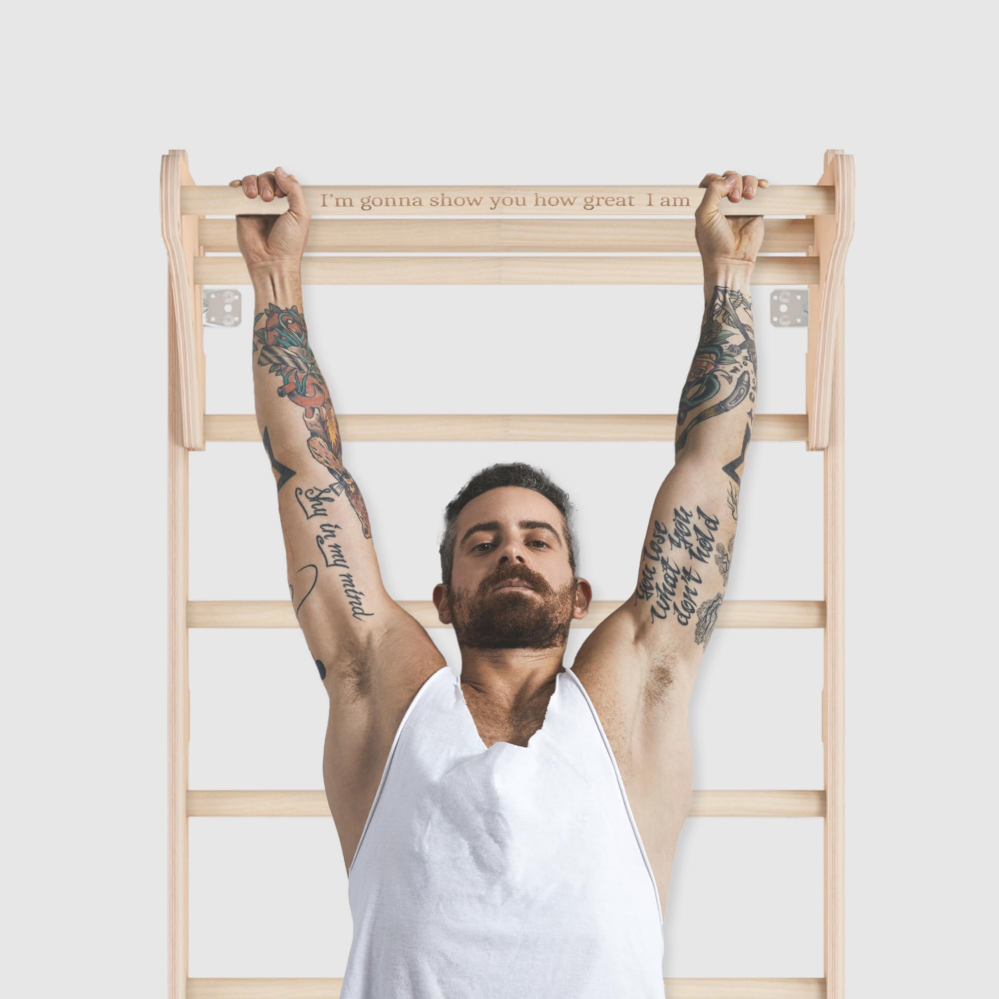 MAMOI Sprossenwand mit Klimmzugstange für Erwachsene (230 cm), Holz-Kletterwand, Multifunktionales Fitnessgerät, Kletterleiter für Erwachsene mit Option zur Personalisierung, 100% ECO, Made in EU