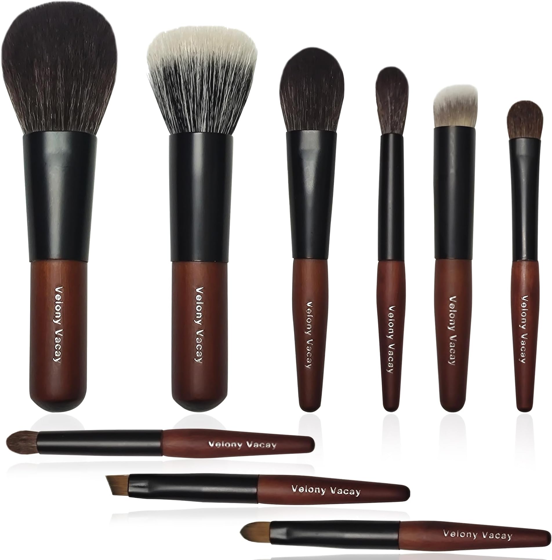 Mini Makeup Brush Set, 9 Full Face Mini Travel Make Up Brushes Set, Synthetic & Natural Hair Makeup Brushes For Blush, Eyeshadow, Conceal, Eyebrow Brush, with a compact Brush Case