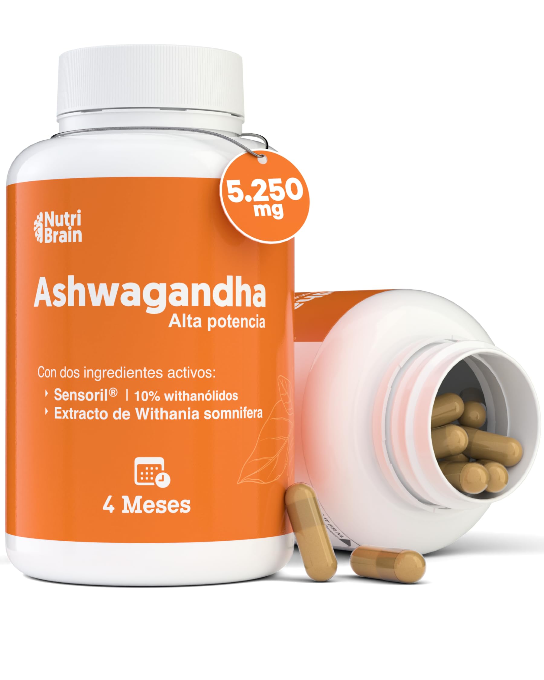 Ashwagandha Alta Potencia: Adaptógeno con Sensoril® (10% Withanólidos) | Sueño Profundo, Estrés, Bienestar, Concentración | 120 cápsulas | 4 Meses | 2x Más Concentrado que Ashwagandha KSM-66|Lote