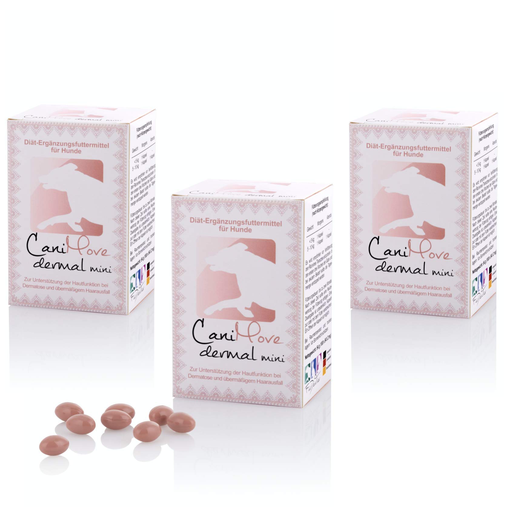 Dreier-Set CaniMove Dermal mini (300 Kapseln), Ergänzungsfuttermittel zur Unterstützung von Hautfunktion, bei Haarausfall, Schuppen und stumpfen Fell