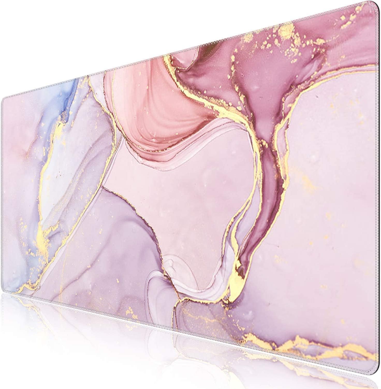 Medium Gaming Mouse Pad Mat Extended Professional Medium Size 27.5inX11.8inX0.1in Mouse Keyboard Pad with Stitched Edges, Anti-Slip Rubber Base Huge Desk Pad Mat (L766-Pretty Pink Marble)