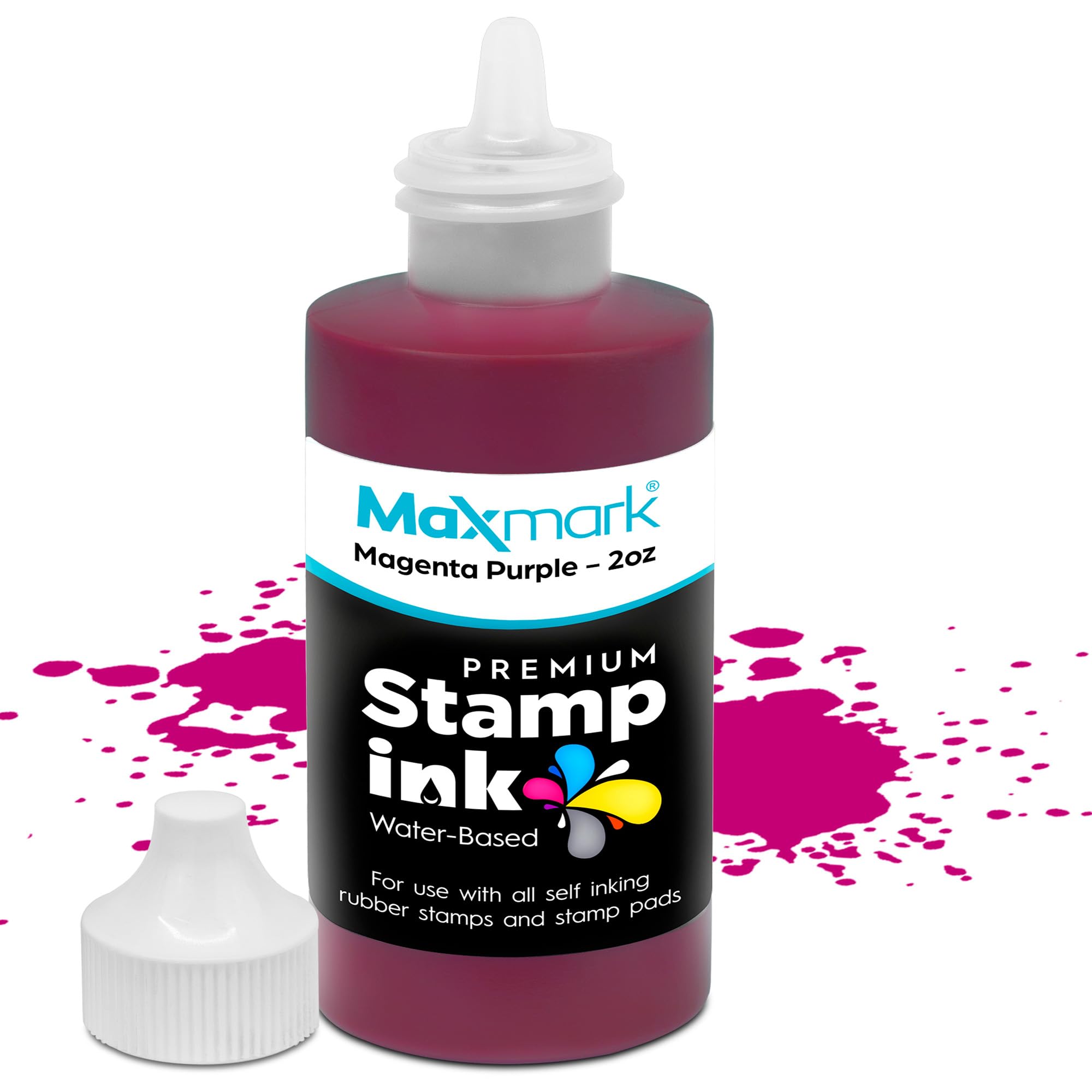MaxMark Atrament uzupełniający premium do samodzielnego tuszowania stempli i podkładek do pieczątek, kolor purpurowy - 56 g.
