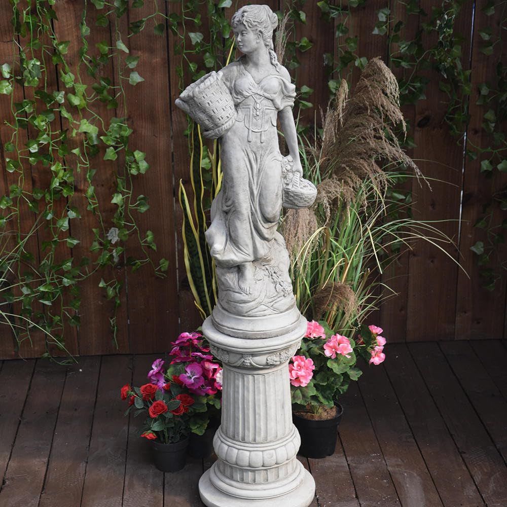 Discount Garden Statues Women's Antique Grey Dgs Statues – Stone Cast, Lady Holding Baskets Without Column, Hand Finished, Statue, Sculpture