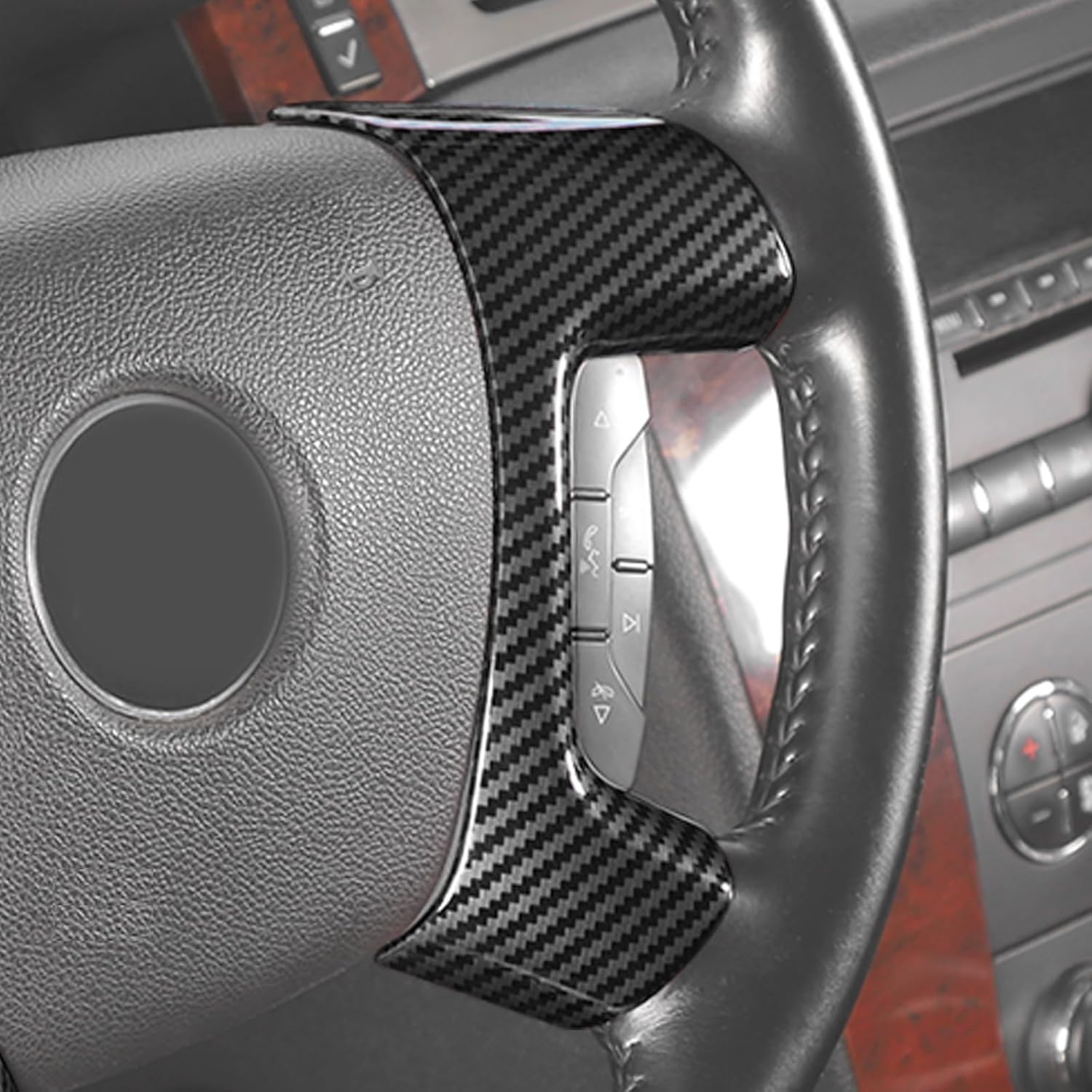 CheroCar Steering Cover Button Frame Interior Decal Trim Fit for 2007-2013 Chevry Silverado Avalanche Suburban Tahoe Traverse 1500 2500HD 3500HD & Yukon Sierra & Cadillac Escalade