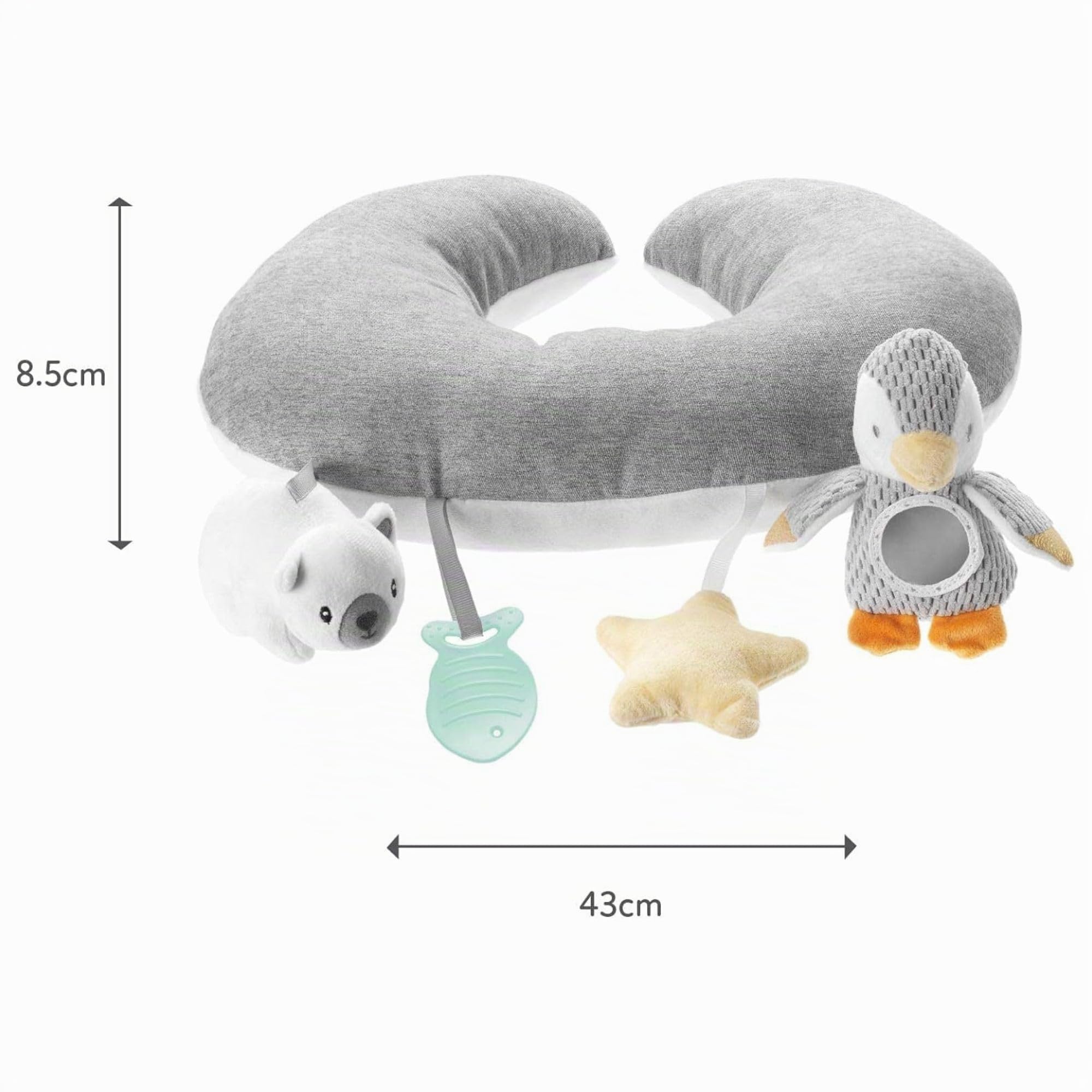 Nuby Coussin Bébé Interactif Little Penguin Tummy Time | Oreiller Sensoriel Pingouin Gris Dès la Naissance