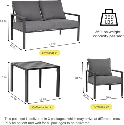 Miniatura 6 de Juego de muebles de metal para patio, juego moderno de 5 piezas con sofá y mesas de café, juego de muebles de exterior para jardín, patio trasero,