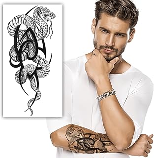 S.A.V.I Snake Totem Realistic Waterproof Temporary Tattoo Sticker | Black | Men & Women | Size 21x11cm-picture-28