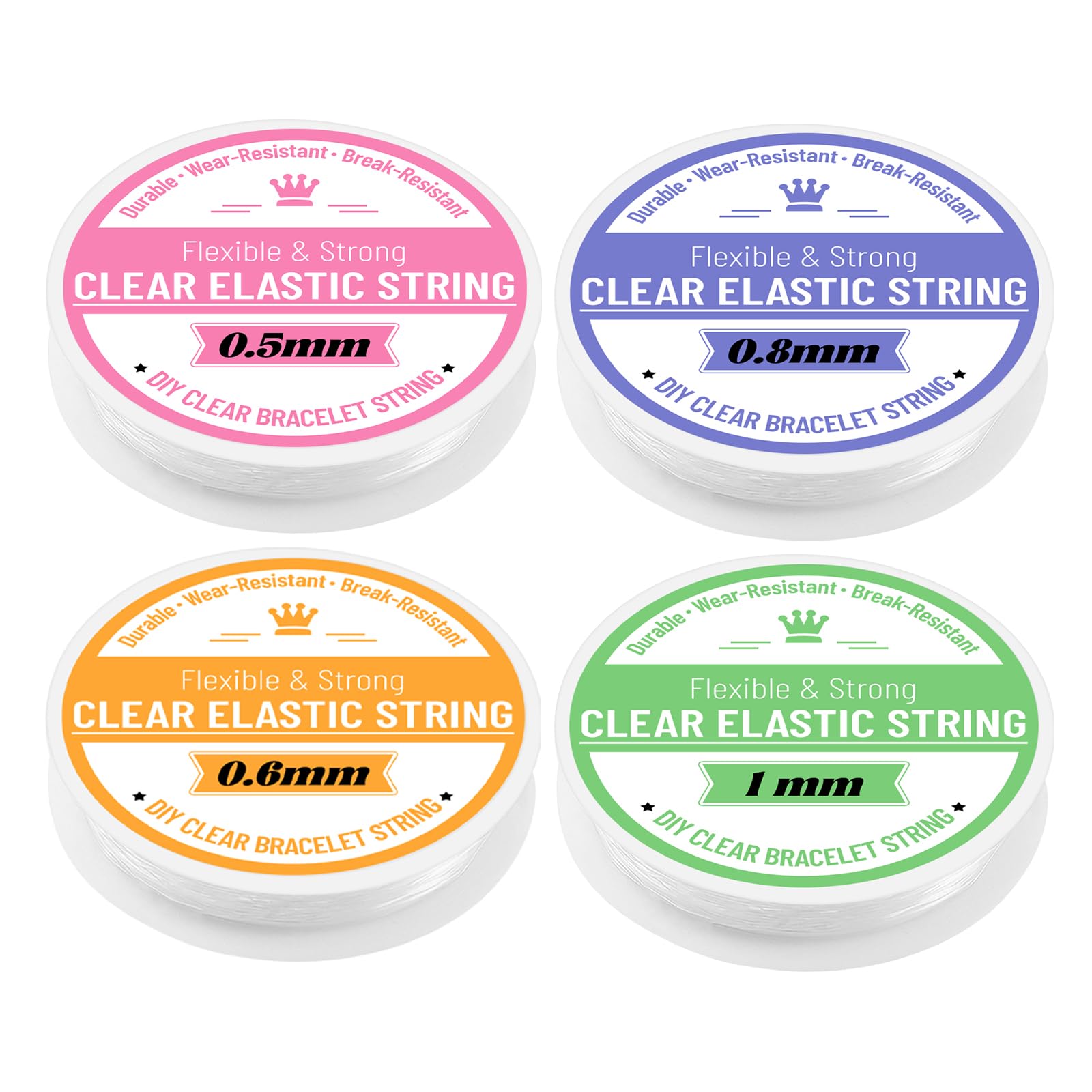 4 Spools Bracelet String Kit,Clear Elastic String,0.5 mm x 17 m,0.6 mm x 15 m,0.8 mm x 6.5 m and 1.0 mm x 5 m,Strong and Stretchy Beading Cord for Bracelets and Jewellery Making — image 1