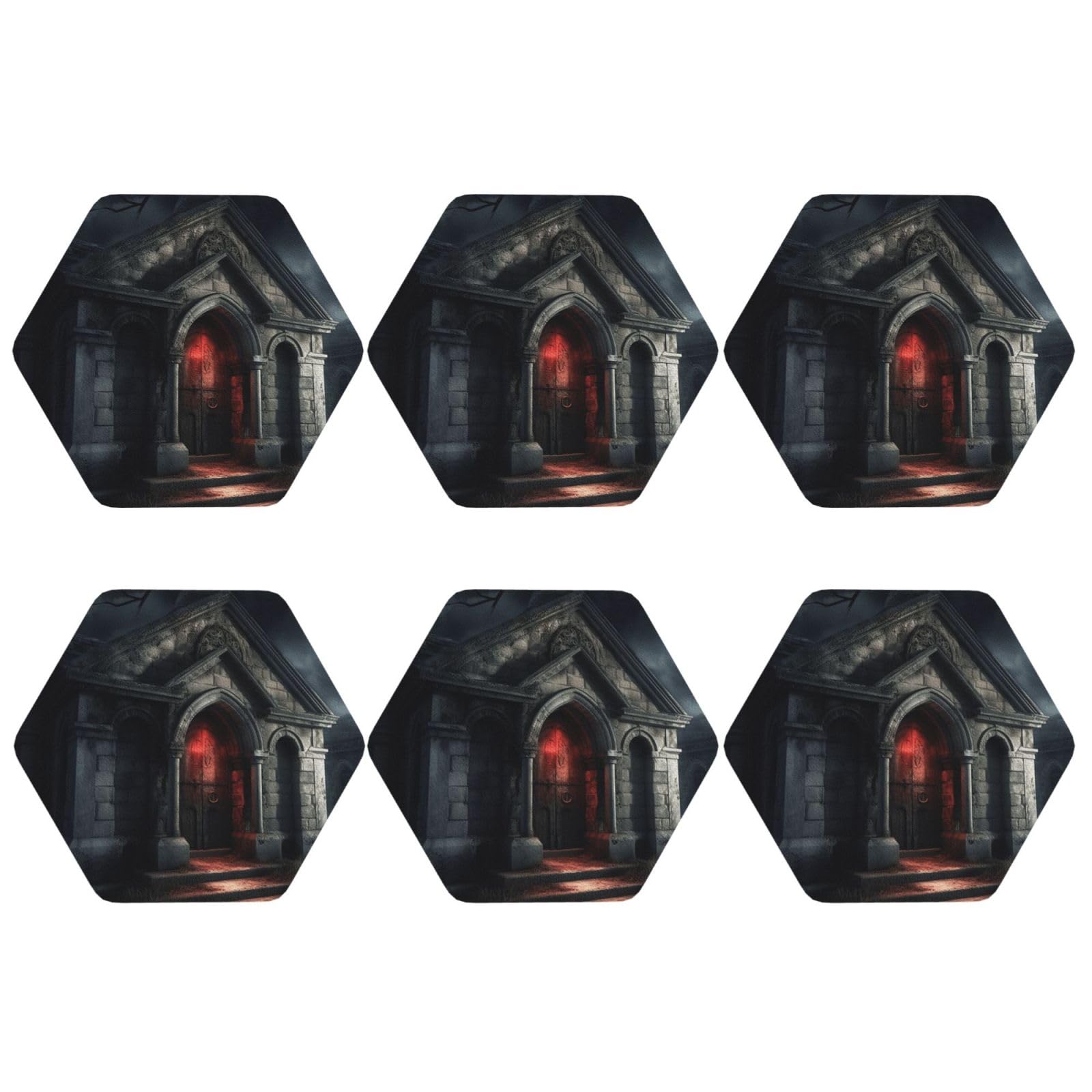 6pcs Leather Coasters for Drinks, Old Crypt Drink Coasters for Tabletop Protection, 4" Cup Coasters for Coffee Table Decor, Non-Slip Drinking Cup Mat for Hot Or Cold Drink