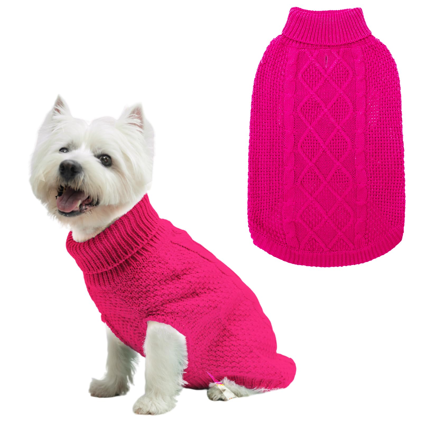 Mihachi Turtleneck Dog Sweater - Winter Coat Apparel Classic Cable Knit Clothes with Leash Hole for Cold Weather, Ideal Gift for Pet in New Year