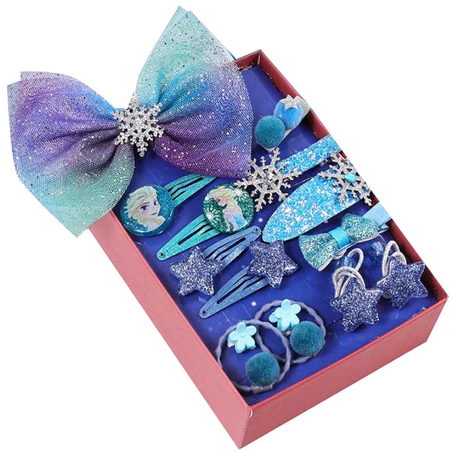 Nbrand Makeup hair, elsa princess, children's hairpin, Hair accessories gift Set, lovely bow, headwear, girl's rubber band, 15-piece set, (free: a ring) girl, toys