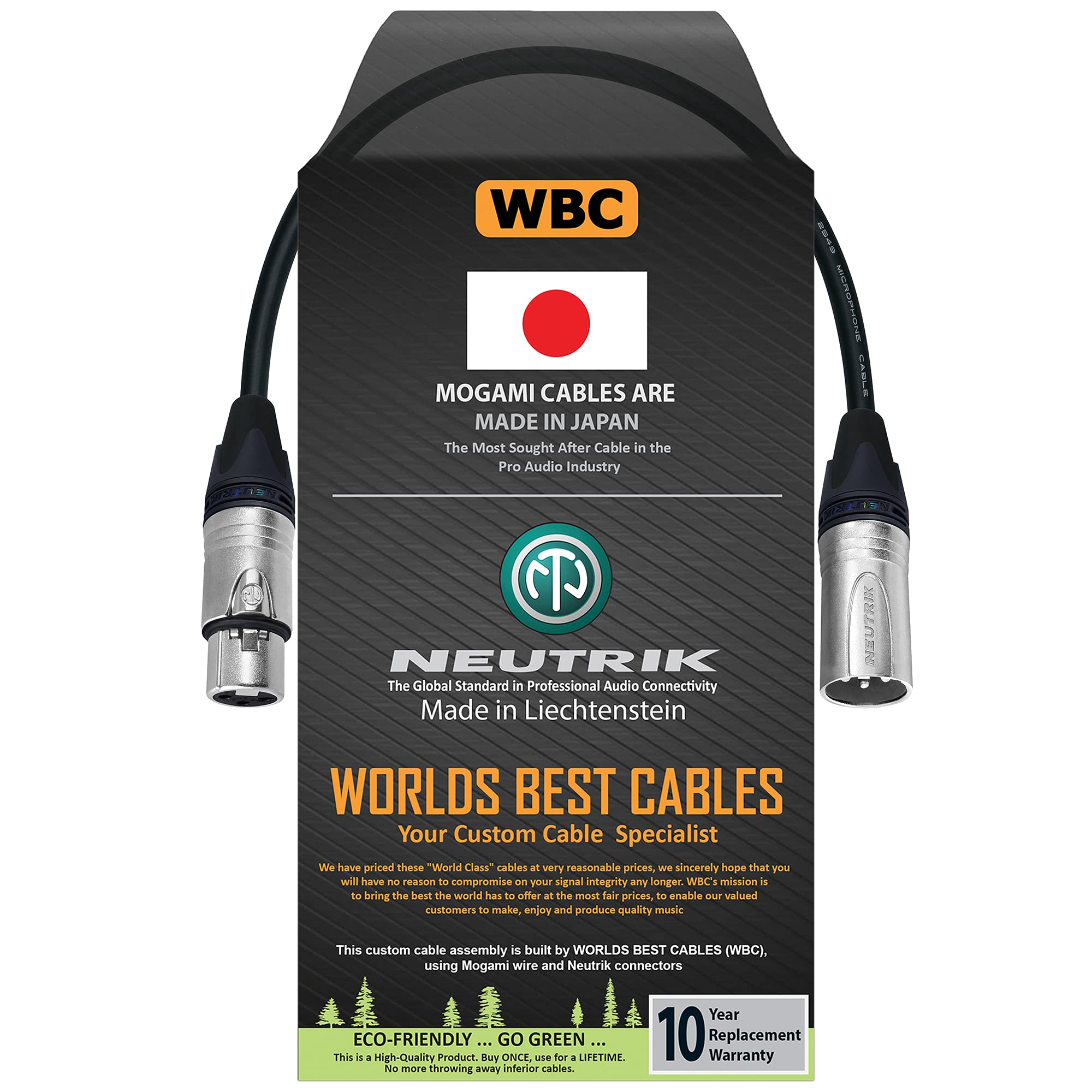 WORLDS BEST CABLES20 CM - Balanced Microphone Cable CUSTOM MADE using Mogami 2549 (Black) wire and Neutrik NC3MXX & NC3FXX Silver XLR Plugs