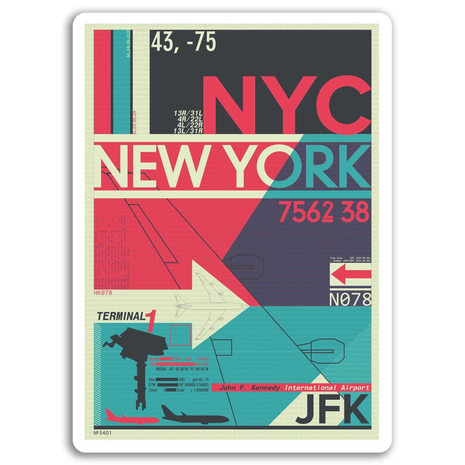 2 x 10cm New York Airport Vinyl Stickers - NYC JFK Sticker Laptop Luggage #17123 (10cm Tall)