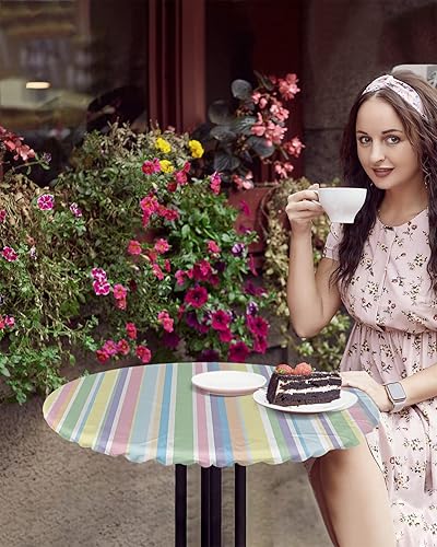 Miniatura 4 de SEVENBABU Mantel redondo de Navidad de 45 a 54 pulgadas, impermeable, reutilizable, mantel elástico redondo ajustable para fiestas al aire libre,