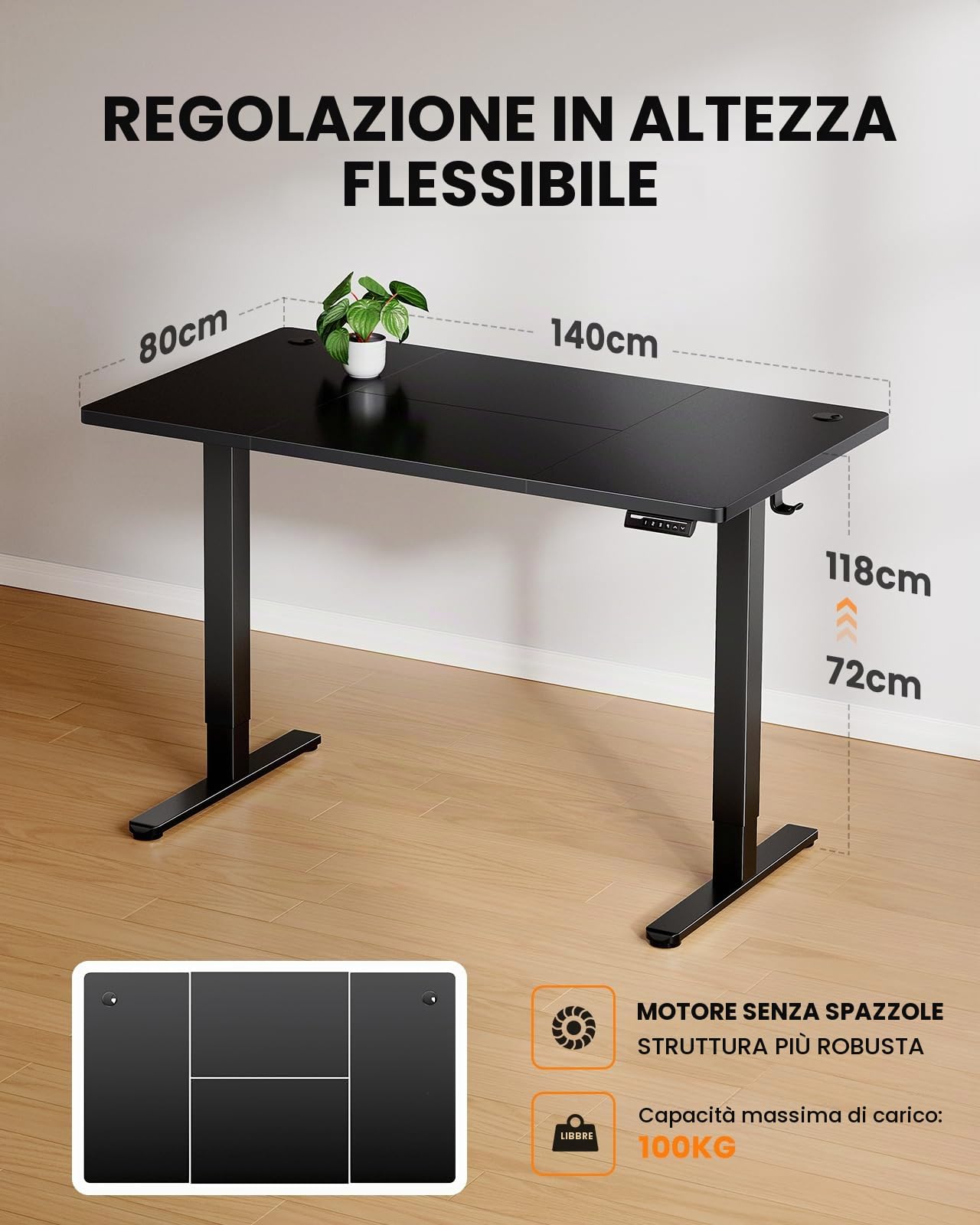 ErGear Scrivania elettrica in piedi, 140 x 80 cm, capacità di carico fino a 100 kg, altezza regolabile, con motore brushless avanzato, funzionamento silenzioso, robusto telaio in metallo, piano in | Motore brushless, altezza regolabile, funzionamento sile