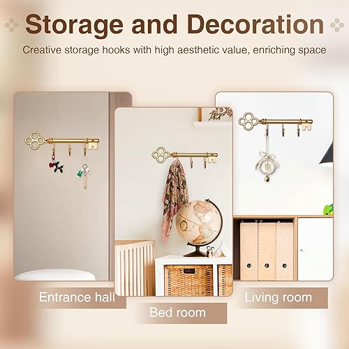 Miniatura 5 de Soporte para llaves clásico montado en la pared, estante para llaves vintage para entrada (dorado)
