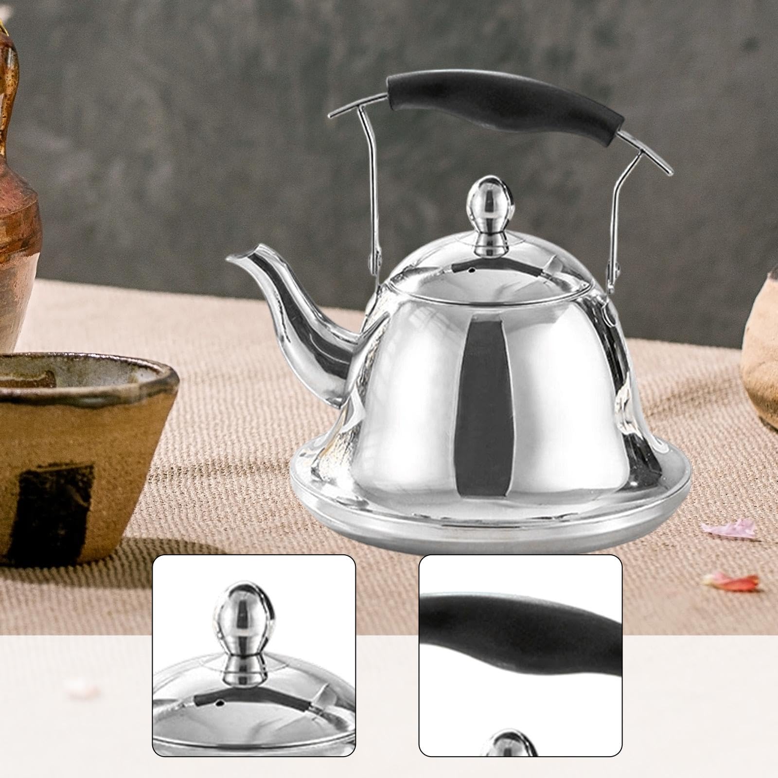 Hervidor de Acero Inoxidable Apto para Uso Alimentario con Asa Plegable, Pequeño Electrodoméstico de Cocina, Tetera de Ebullición Rápida, 2.0l Plata, Individual