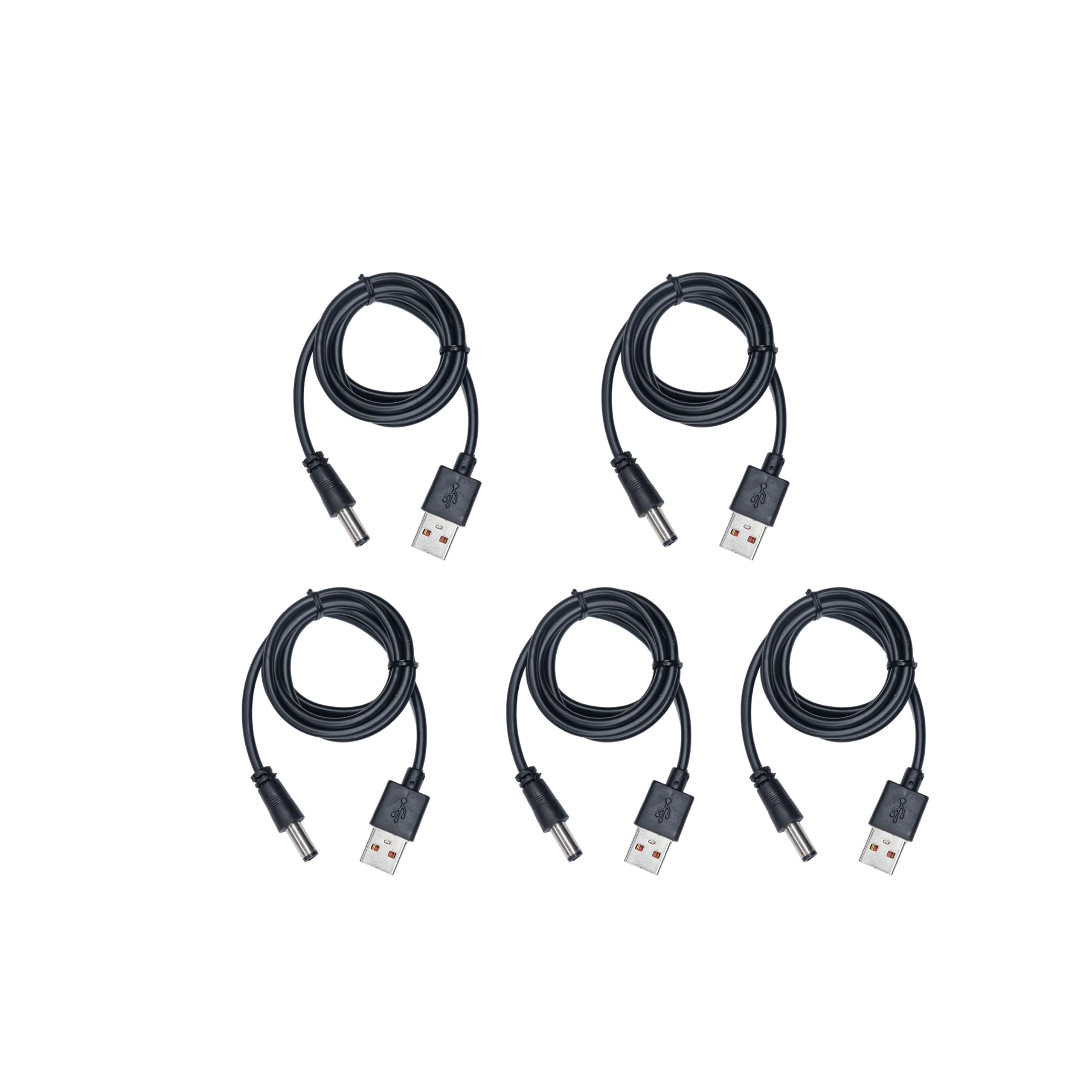 Electronic Spices 5A USB Cable Charger 5.5mm Male Plug Pin For Rechargeable Headlamp Flashlight (Pack of 5)