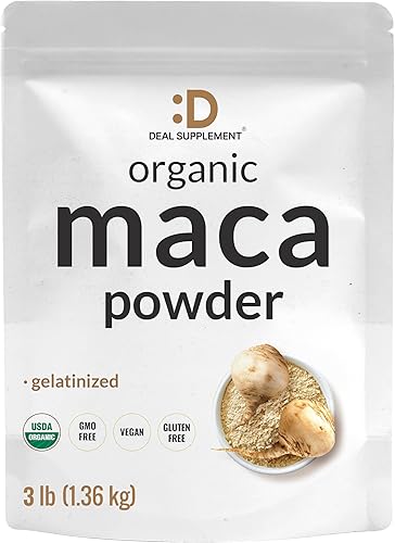 Polvo de raíz de maca peruana orgánica, 3 libras, forma gelatinizada de fácil digestión, suplemento de superalimentos a base de hierbas para hombres