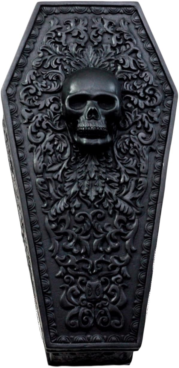 Ebros Day of The Dead Gothic Baroque Floral Skull Coffin Decorative Jewelry Box Figurine DOD Floral Sugar Skulls Skeletons Ossuary Macabre Decor Black