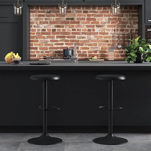Miniatura 2 de Brage Living Juego de 2 taburetes de bar ajustables, taburetes de bar giratorios redondos de metal, sillas de bar de altura de mostrador sin espalda
