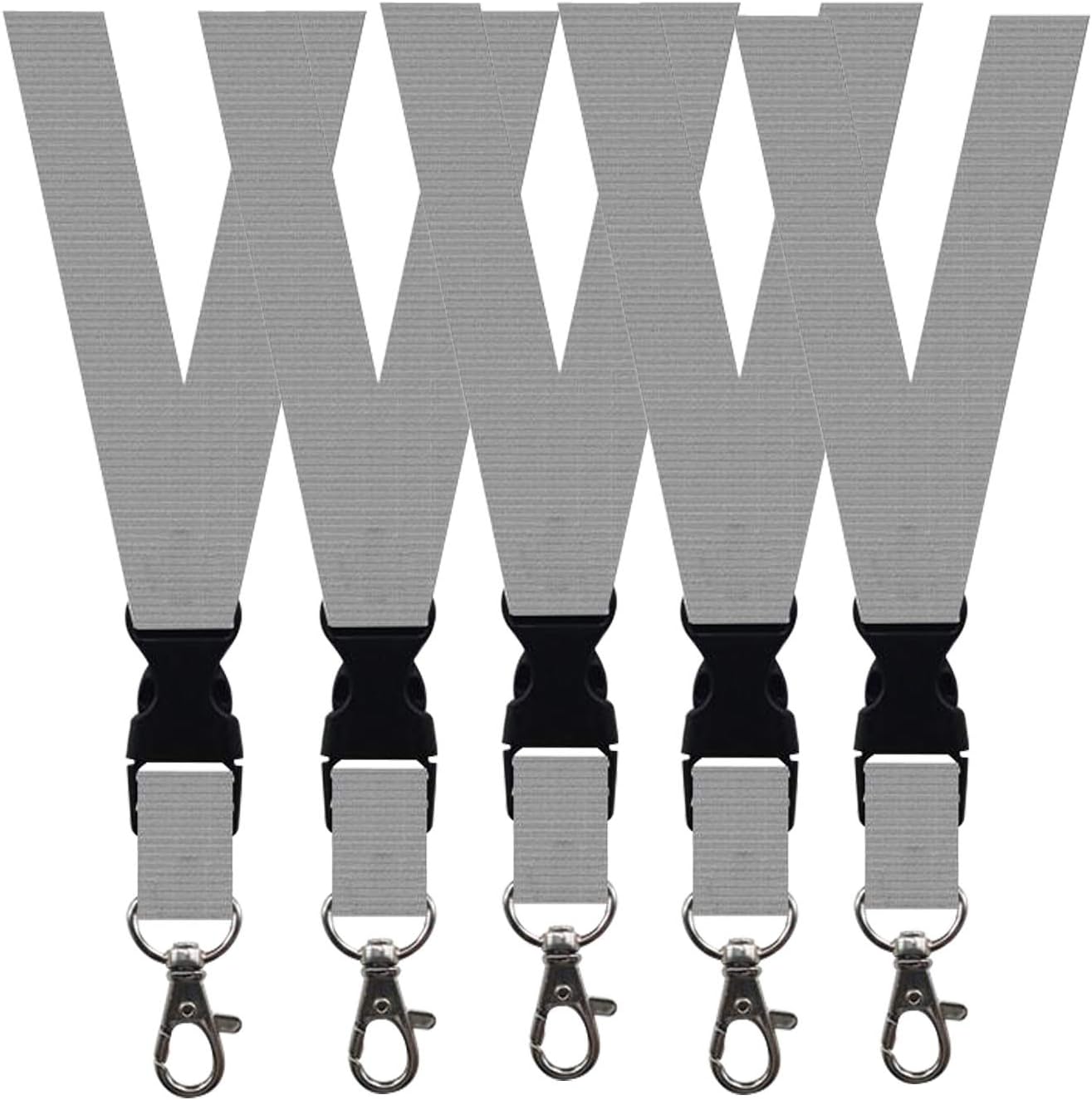 5 Pack Neck Safety Lanyards Detachable Buckle Enhanced Model Hook Breakaway Strap Quick Release Lanyard for ID Badge Holders,Key,Women Men Cell Phones USB Whistles - Grey