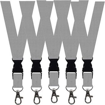5 Pack Neck Safety Lanyards Detachable Buckle Enhanced Model Hook Breakaway Strap Quick Release Lanyard for ID Badge Holders,Key,Women Men Cell Phones USB Whistles - Grey