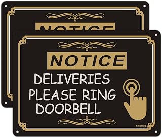2 Pack Deliveries Please Ring Doorbell Signs 10 x 7 Inches Delivery Instructions for Packages Signs Metal Reflective Sturdy Rust Aluminum Waterproof Durable Easy to Install