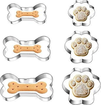 6 PCS Bone and Dog Footprints Cookie Cutters Set 3 Sizes Stainless Steel Dog Bone Cookie Cutter DogsTreat Cutters Dogs Shaped Cookies Cutter for Homemade Baking Theme Party Cat Homemade Treats Silv