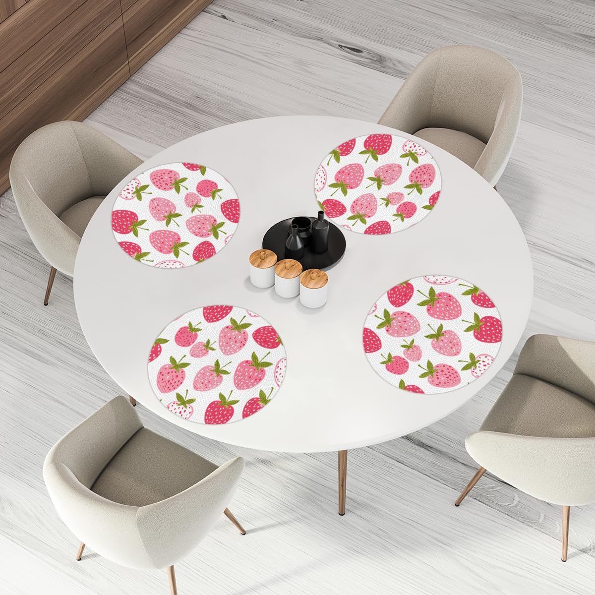 Round Braided Placemats Set of 6 Summer Strawberry Place Mats for Kitchen Dining Table 15 Inch Washable Heat Resistant Table Mats Indoor Outdoor