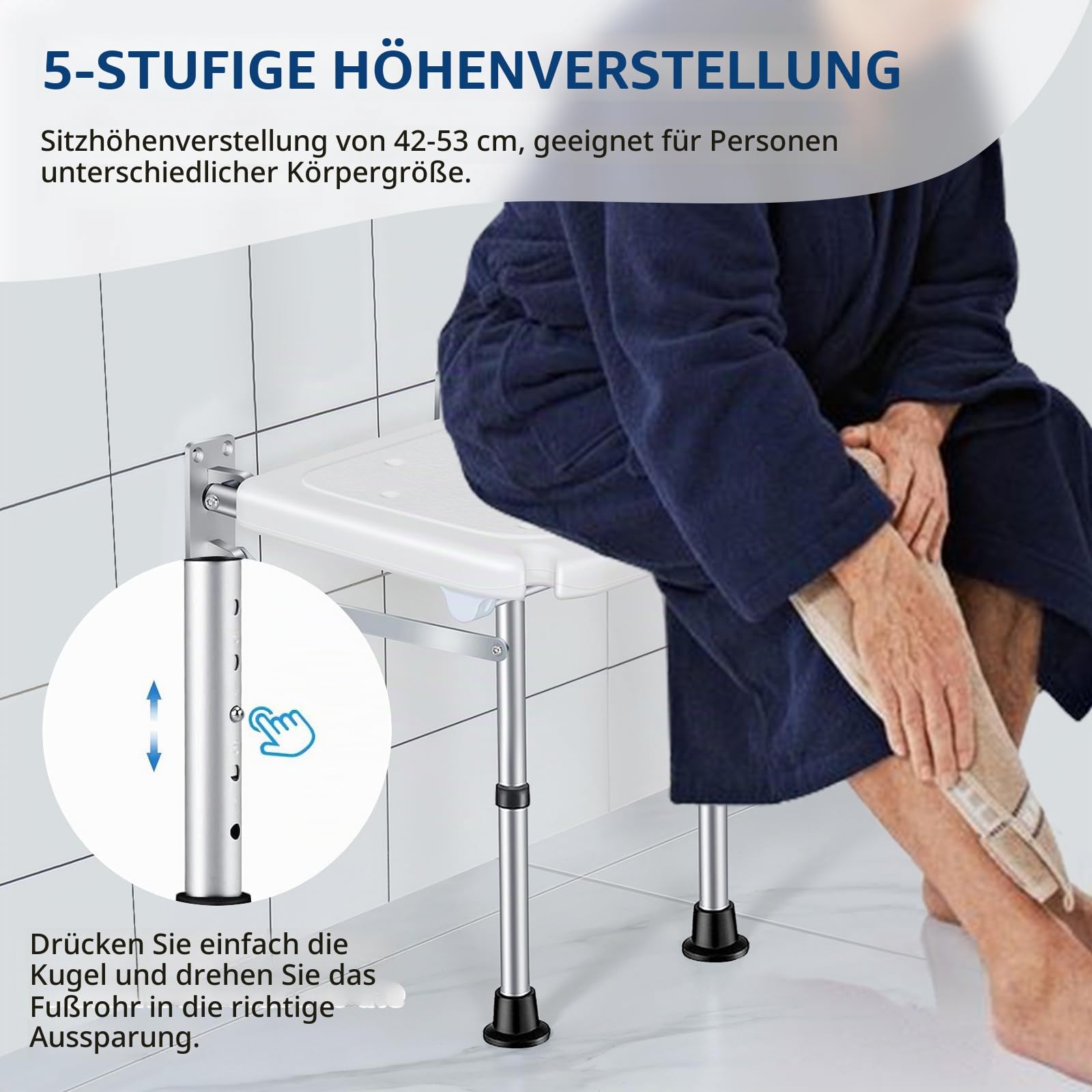 Duschsitz Klappbar Wandmontage Hohenverstellbar Duschstuhl Duschklappsitz