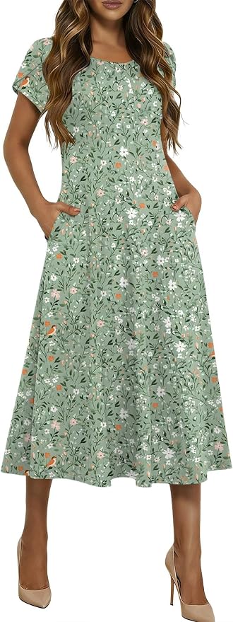 BTFBM Women's Casual Summer Button Down Short Sleeve Collared Shirt Dress