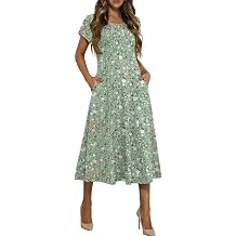 HOTOUCH Summer Dresses for Women 2026 Casual Midi Dress Petal Short Sleeve A Line Dress Pleated Flare Sundress