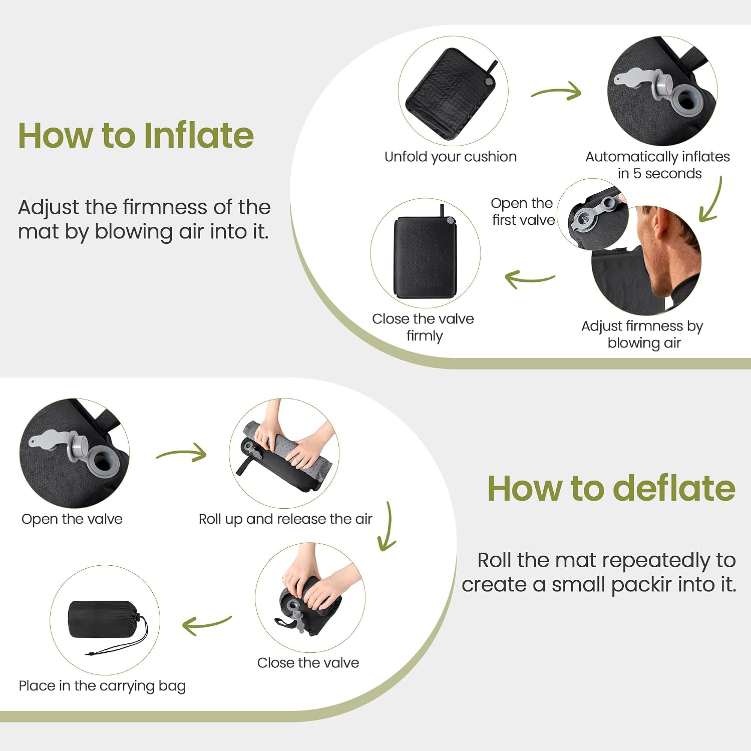 Inflatable Seat Cushion for Airplane Travel Waterproof Air Pad with Repair Kit and Storage Bag, Portable Office Car Stadium Hiking Seat Pad (15.75"x11.82")