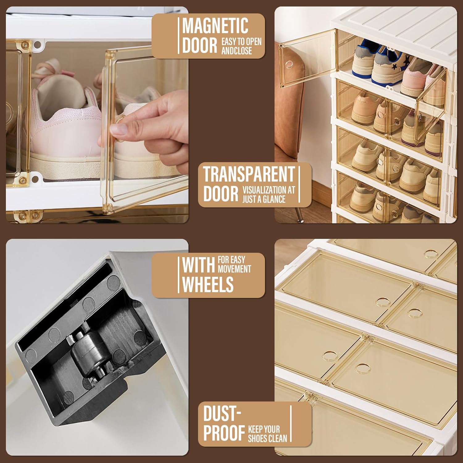 6 Tier Foldable Shoe Rack Organizer Clear Collapsible Storage Box No Assembly Plastic Stackable for Closet Entryway