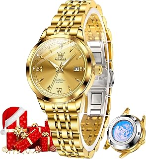 OLEVS Womens Automatic Watch Gold Luxury Diamond Self Winding Ladies Wrist Watches Waterproof Luminous Date