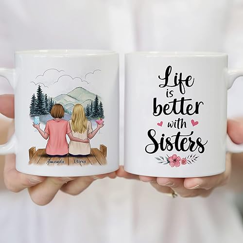 Miniatura 5 de Gossby Taza de café personalizada para hermana, regalo personalizado para hermana de parte de hermana con diseño, nombre, cumpleaños, Navidad,