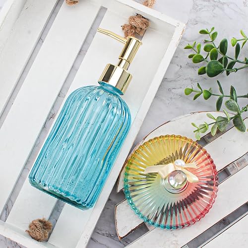 Miniatura 3 de Dispensador de jabón de manos líquido recargable de 12 onzas, para baño, cocina, jabón para platos, loción, dispensador de jabón a rayas (azul 2