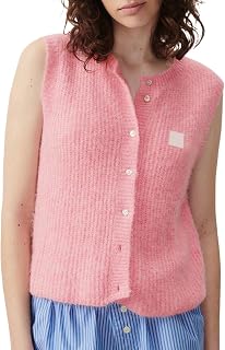 HzDazrl Suéter de punto de verano para mujer, con botones, color liso, sin mangas, de punto, informal, entallado
