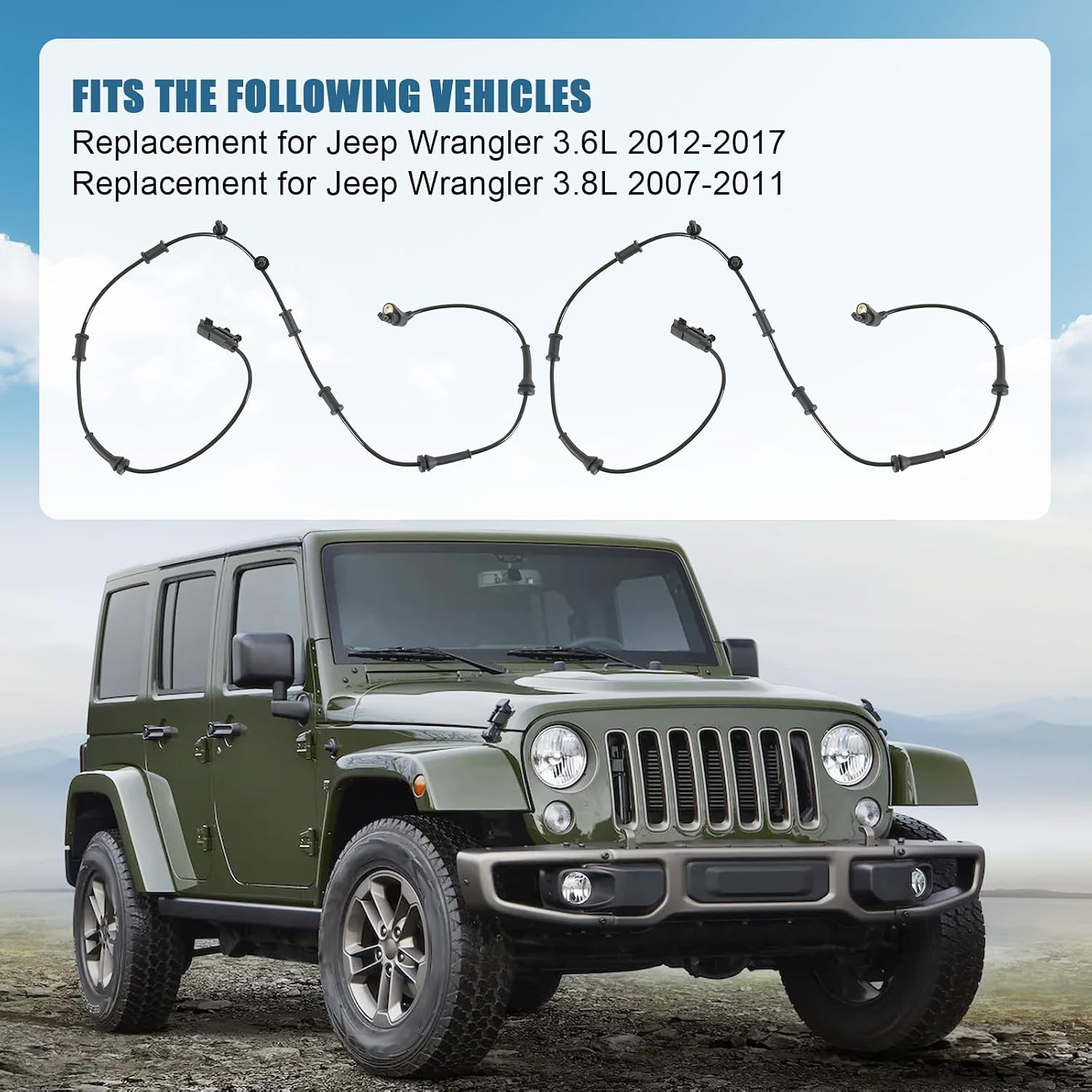 ABS Wheel Speed Sensor (Front Left & Right) Replacement for Jeep Wrangler 3.6L 2012-2017, Wrangler 3.8L 2007-2011 Front Driver and Passenger Side ALS1918 68003281AB 68003281AD 2pcs