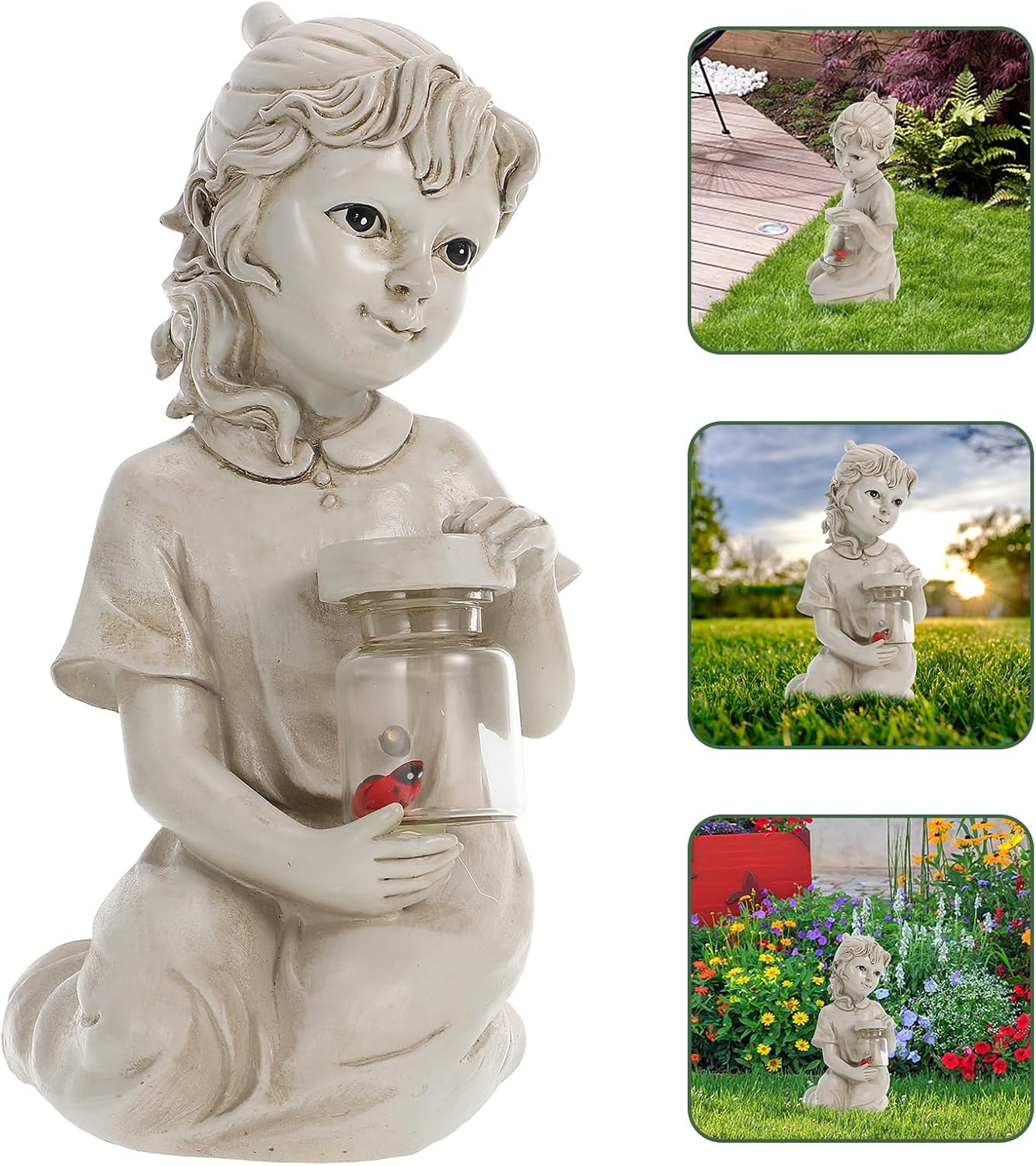Solar Lawn Light Human Doll Statue Decorative Garden Light Outdoor Waterproof Solar Powered Yard Sculpture for Pathway and Home